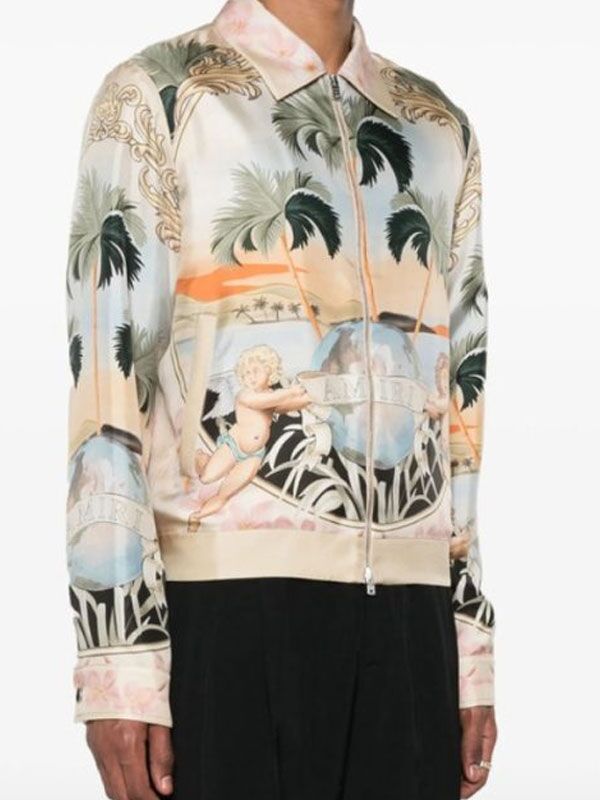 The Voice S27 John Legend Palm Tree Print Silk Bomber Jacket The Voice S27 John Legend Palm Tree Print Bomber Jacket