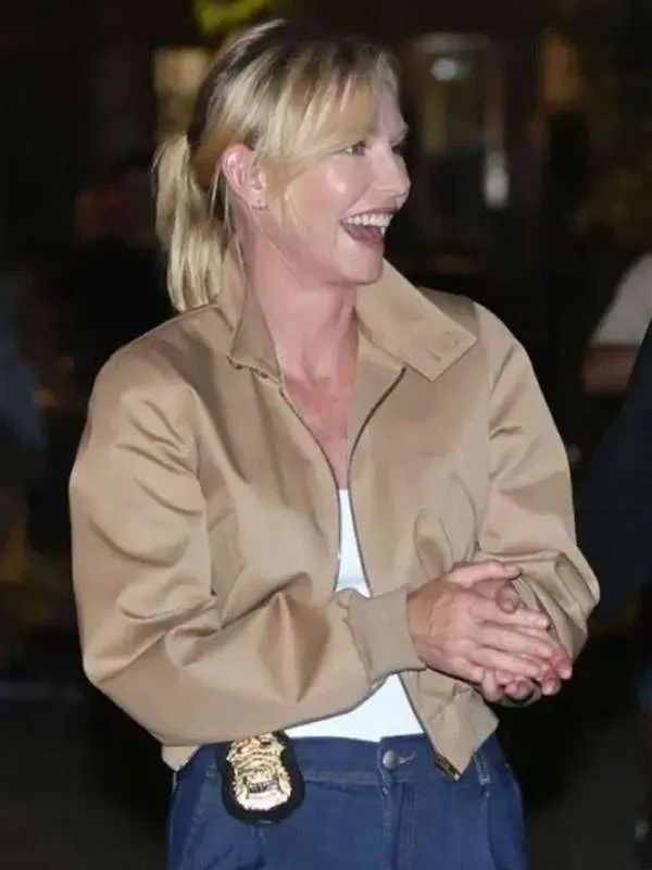 Kelli Giddish Law and Order SVU Beige Bomber Jacket New Kelli Giddish Law and Order SVU Beige Bomber Jacket