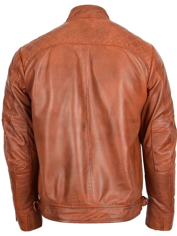 Mens Biker Leather Standing Tan Jacket Mens Biker Leather Standing Collar Tan Jacket