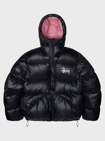 Stussy フード付きダウンジャケット M ブラック/ピンク Order Stussy Black Puffer Jacket | Arsenal Jackets